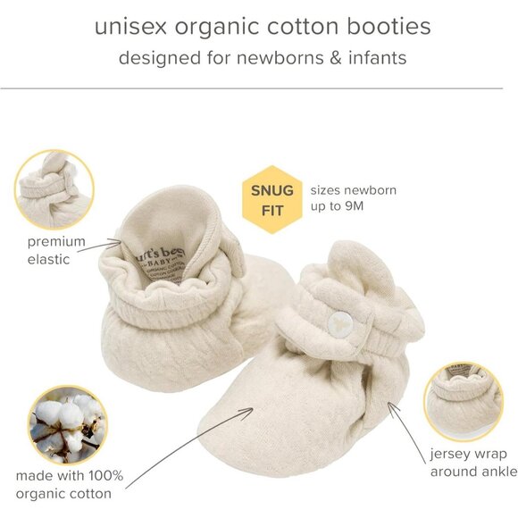 Unisex Newborn Baby Quilted Oat Organic Cotton Essentials Shoes Booties - Picture 3 of 7
